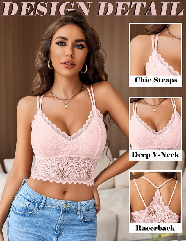 Detalle de Avidlove débardeur femme en dentelle à fines bretelles (crop top, col V) sans manches