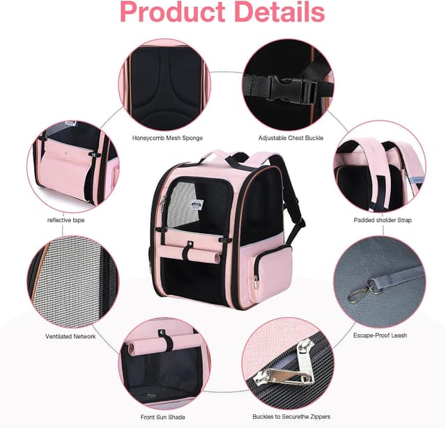 Thumbnail 6 de Lekesky Large Cat Carrier Backpack Expandable (Pink) – Pet backpack for small dogs & medium cats up to 25 lbs