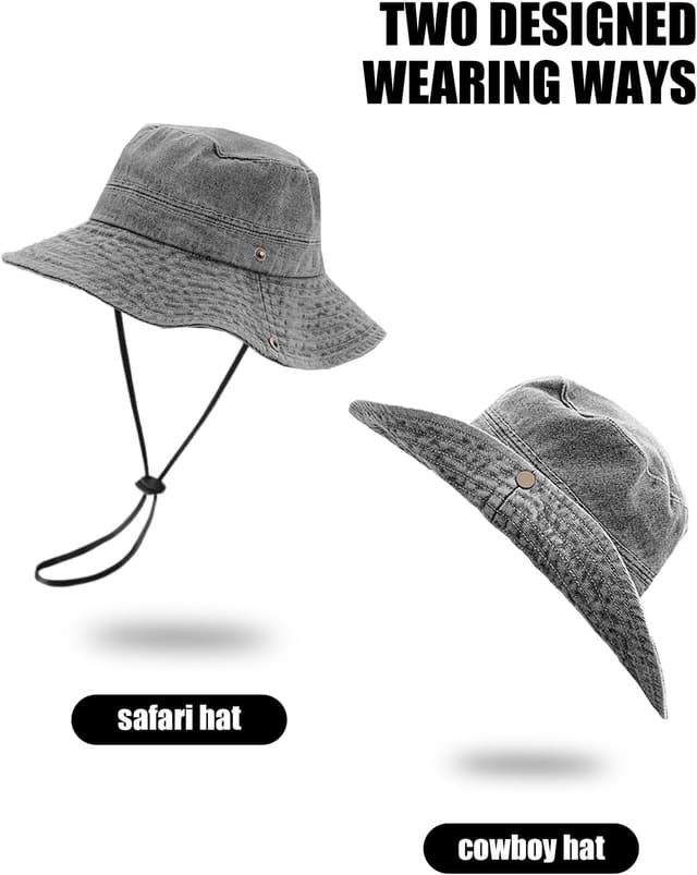 Detalle de NLAND faltbarer Sonnenhut mit UV-Schutz für Herren & Damen – Safari/Boonie Hut mit breiter Krempe und Kinnband