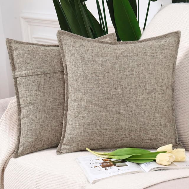 Detalle de Madizz 2er Set Kissenbezüge aus Polyester-Leinen (Taupe) – 45 x 45 cm