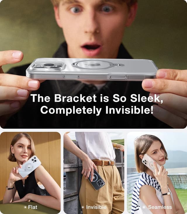 Detalle de TORRAS 360° Spin Magnetic Stand Case for iPhone 16 Pro Max (MagSafe) – Clear