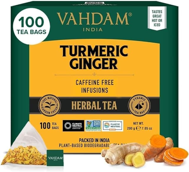 Imagen de VAHDAM Turmeric Ginger Tisana ☕ 100 Bolsitas Pura y Natural en OfertitasTOP