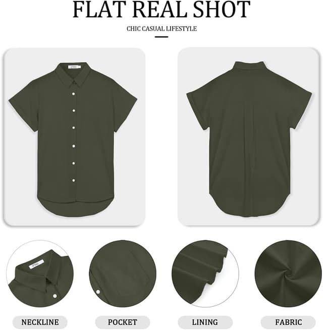 Detalle de Womens Short Sleeve Casual Button Down Shirts in Soft Cotton with Pocket