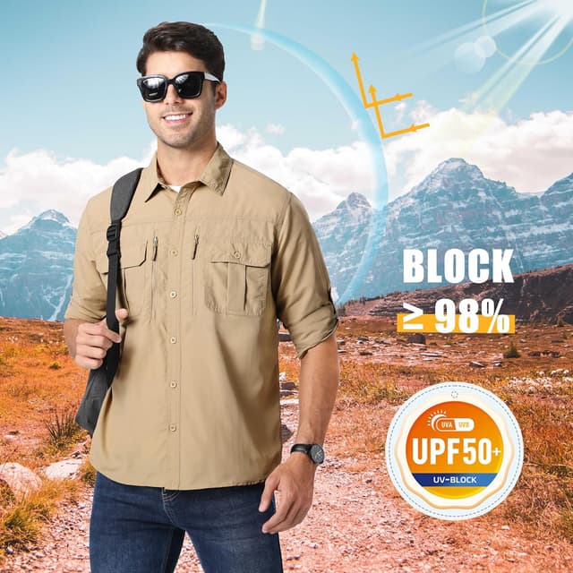 Detalle de MAGCOMSEN Men’s UPF 50+ Sun Protection Long Sleeve Button-Down Shirt