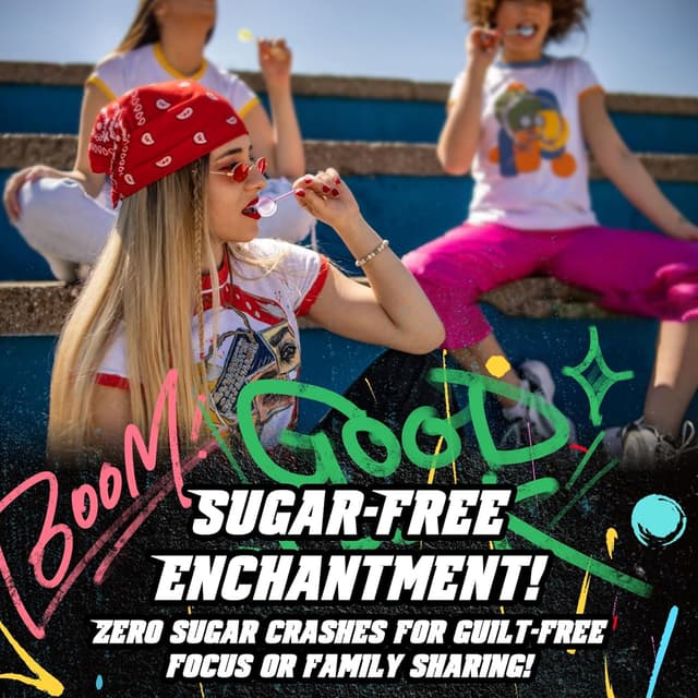 Detalle de AMOS Musik-Lutscher Audio Lollipop 4er-Set (Erdbeere, Traube, Blaubeere, Zitrone) – zuckerfrei, glutenfrei, einzeln verpackt