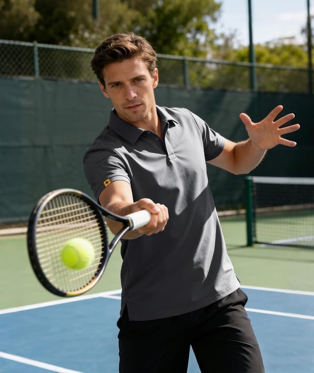 Detalle 2 de JACKETOWN Polo da uomo a manica corta ad asciugatura rapida, tessuto traspirante elasticizzato