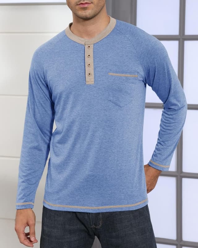 Detalle 2 de LAOARA Men’s Long Sleeve Henley T-Shirt with 4-Button Placket and Pocket
