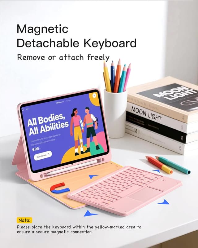 Detalle de Inateck iPad 10th Generation Keyboard Case with Detachable Magnetic Keyboard & Trackpad (Pink)