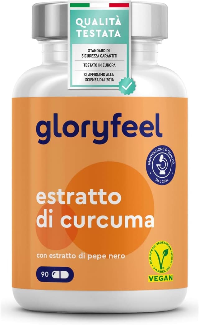 Detalle de Curcuma Bio 95% in polvere con Piperina Plus in capsule – 90 capsule (gloryfeel)