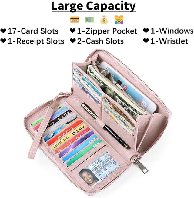 Detalle de GAEKEAO Damen-Geldbörse mit RFID-Blockierung, Reißverschluss und großer Kapazität
