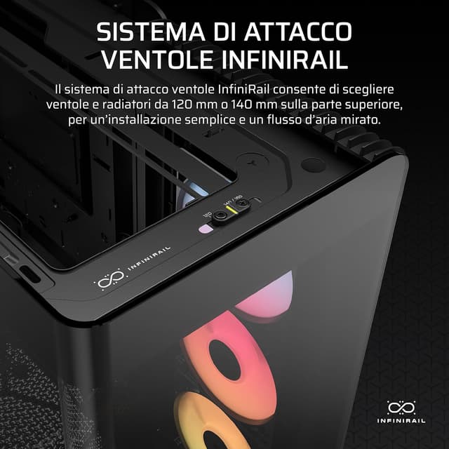 Detalle de CORSAIR FRAME 4500X RS-R ARGB Mid-Tower con vetro panoramico e sistema InfiniRail, 3 ventole RS120R incluse