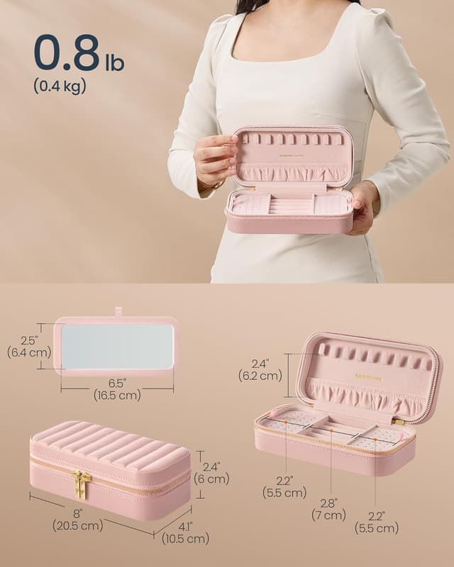 Detalle de SONGMICS HOME ANAH Collection Travel Jewellery Case (JBC180S01) with Mirror, 10.5 x 20.5 x 6 cm