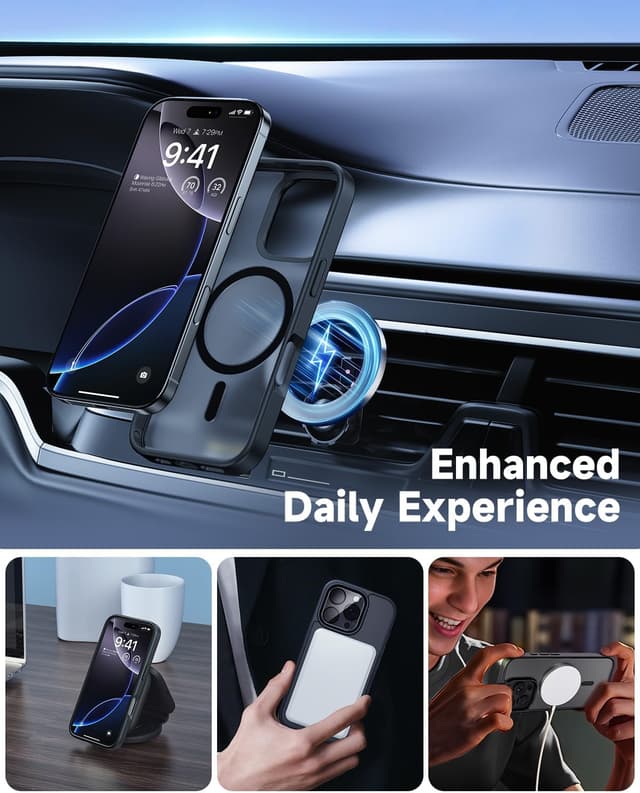 Detalle 2 de seacosmo Magnetic MagSafe iPhone 16 Pro Max Case with 3-Card Wallet, Adjustable Stand & Lens Protectors (Matte Black)