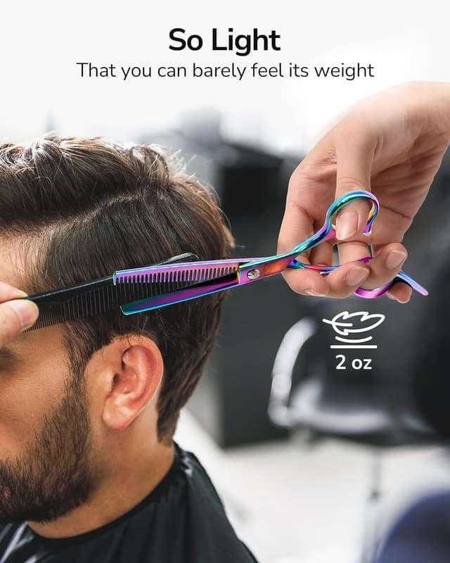 Detalle de ULG Haarschneideschere mit Texturierungszähnen (Regenbogen), 16,5 cm – für Friseur- & Heimgebrauch