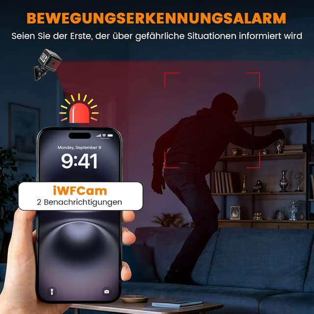 Detalle de Camera Espion 1080P mini caméra de surveillance WiFi 2,4G : autonomie 8 h, vision nocturne et détection IA