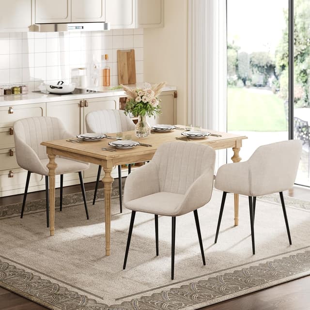 Detalle 2 de Goeurvant 6 Sedie da pranzo beige con braccioli