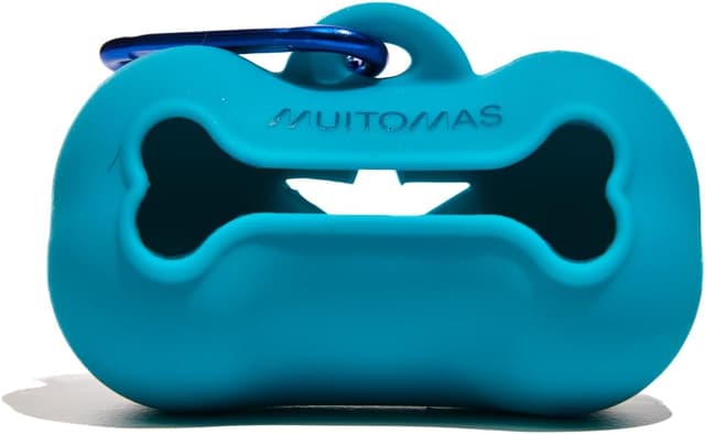 Detalle de Portasacchetti Muitomas in silicone compatto per cane, con gancio e rotolo incluso (blu ottanio)