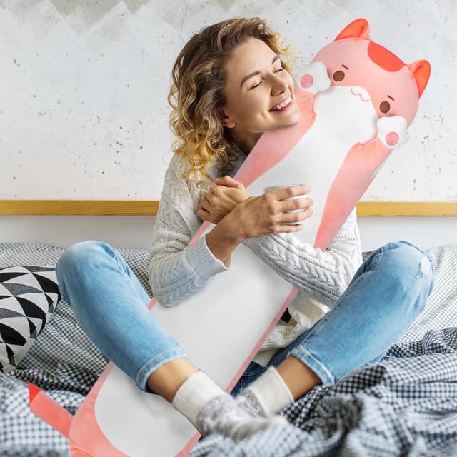 Detalle de Mewaii Kawaii Peluche Chat Rose long 50 cm : coussin moelleux et oreiller câlin