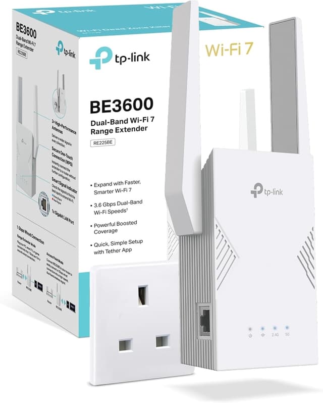 Detalle de TP-Link RE225BE WiFi 7 Dual-Band Extender Booster (BE3600) with Ethernet Port