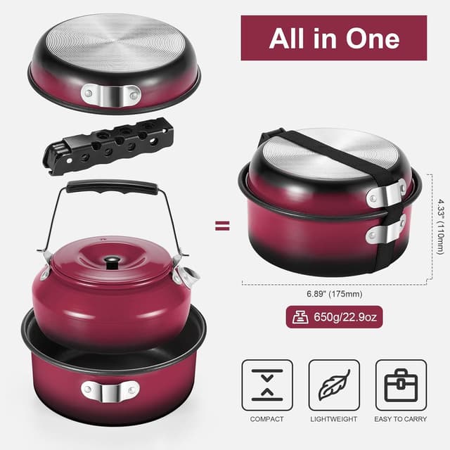 Thumbnail 2 de Odoland 5pc Camping Cookware 1.2L