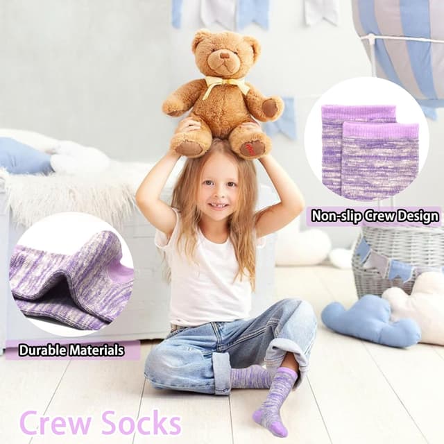 Detalle de Girls’ Cotton Trainer Socks (6 Pairs) – Soft Mid-Calf Sports Socks for Kids 1–13 Years