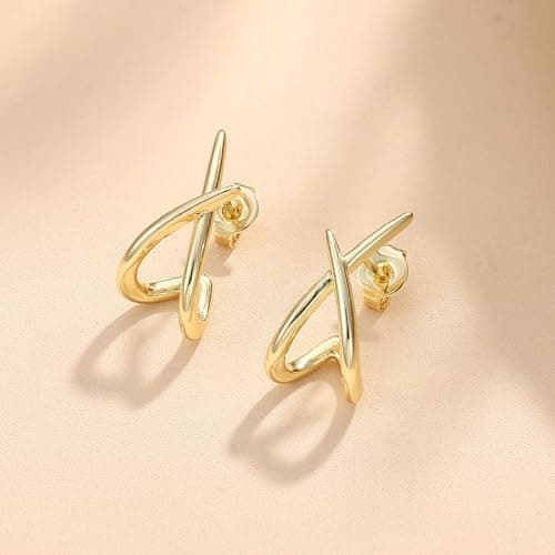 Detalle 2 de Diamday pendientes minimalistas mujer en plata de ley 925 (circonitas) con forma “X” e hipoalergénicos