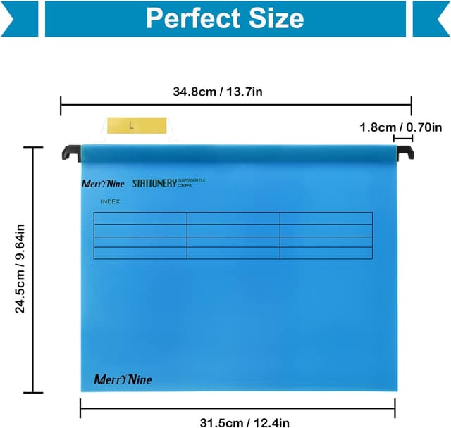 Detalle de MerryNine A4 Suspension Files (30 pack) with Tabs and Card Inserts – Blue polypropylene filing dividers