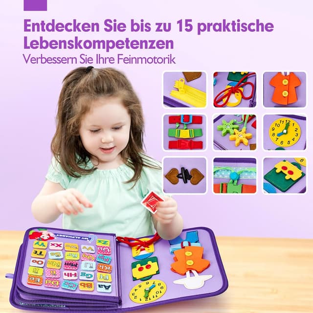 Detalle de hahaland Activity Board Montessori Spielzeug (7 in 1) ab 3 Jahren – Busy Board für Reise & Autofahrt