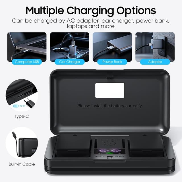 Detalle de LP-E10 Battery 2-Pack 1600mAh & Digital Display Dual USB Charger for Canon LP-E10