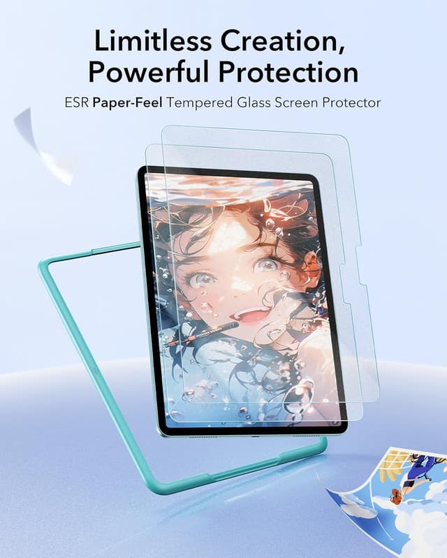 Detalle de ESR 2 Pack Paper-Feel Screen Protector for iPad Air 11" (M4/M3/M2, 2026/2025/2024) with Matte Anti-Glare & Alignment Frame