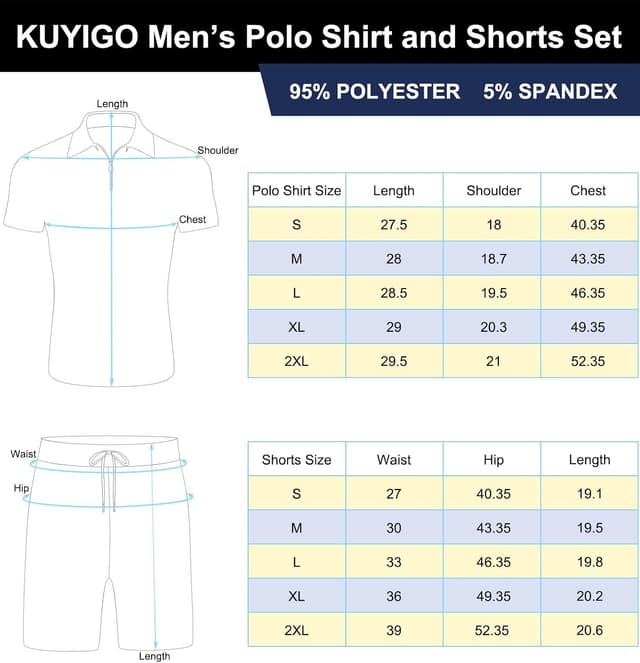 Detalle de KUYIGO Herren Sommer-Poloshirt & Shorts 2-teiliges Set aus Polyester/Spandex
