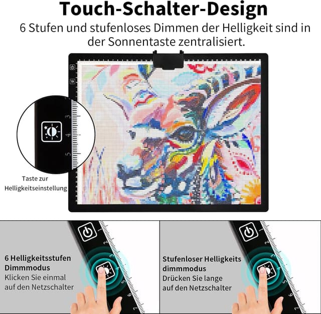 Detalle de elice Leuchttisch A3 wiederaufladbar mit Ständer/Clip – LED-Lightpad für Diamond Painting, Zeichnen & mehr