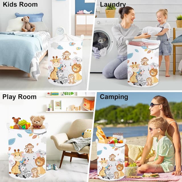 Thumbnail 6 de Clastyle Tier Kinder Wäschekorb mit Henkel, faltbar – Löwe, Elefant, Koala & Sterne, 36x45 cm