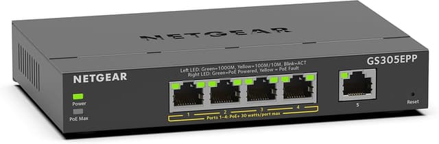 Detalle de NETGEAR GS305 5-Port Gigabit-LAN-Switch (GS305) – Plug-and-Play, lüfterlos, Metallgehäuse