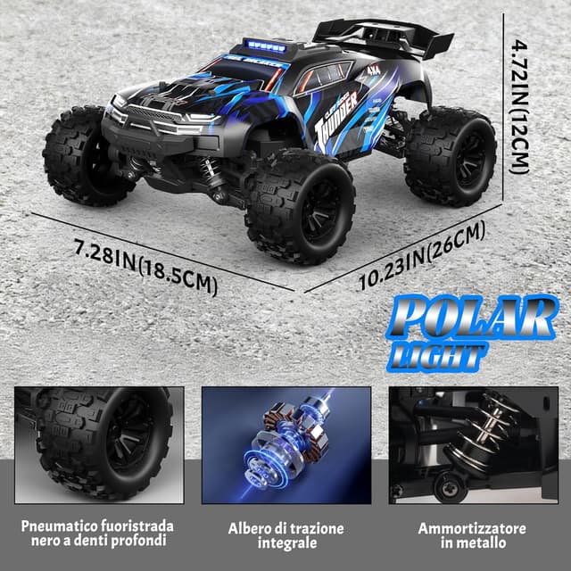 Detalle 2 de BAZADER Voiture RC Tout Terrain 1:18 4WD 40 km/h 2,4 GHz – modèle truggy télécommandé (avec deux batteries rechargeables)