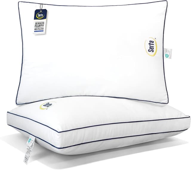 Imagen de Serta Hotel Collection Bed Pillows (Queen/Standard) Set of 2, Medium Firm Down Alternative, 400 Thread Count Cotton Cover en OfertitasTOP