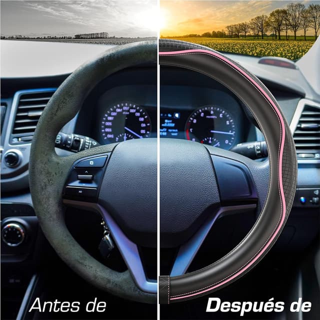 Thumbnail 5 de Upgrade4cars Funda Volante Rosa Negro 37-38 cm