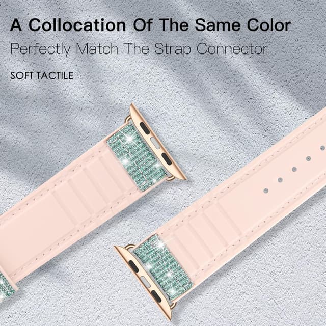 Detalle de Tuocal Bling silicone sport strap for Apple Watch (38mm–42mm, Series 1–10, SE) in glitter colours