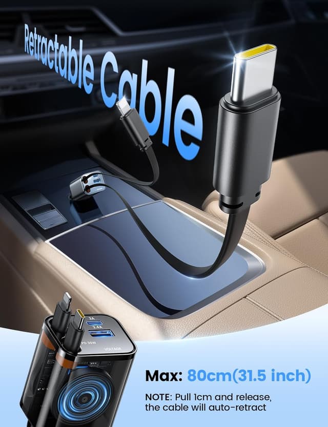Detalle 2 de Lamicall 4 IN 1 Retractable Car Charger 69W