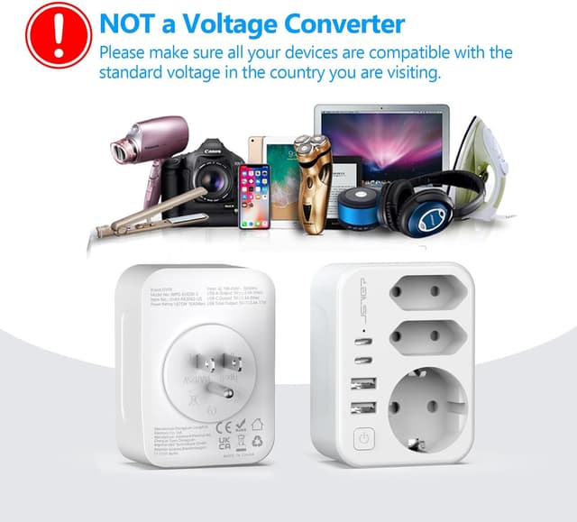 Thumbnail 6 de JSVER Reiseadapter USA (Amerika) auf Deutschland Typ B mit 4 USB-Anschlüssen – 3-fach Steckdosen + USB-A/USB-C