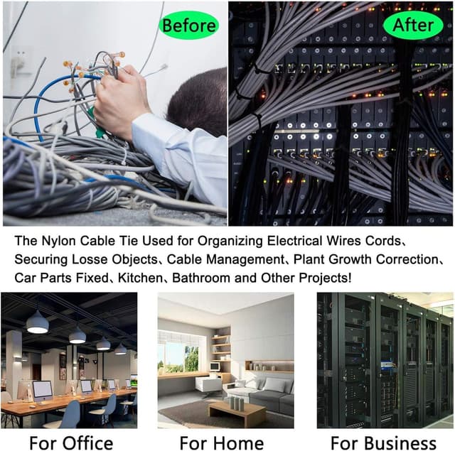 Detalle 2 de 12 inch Cable Ties 1000 Pack (Black) – 300 x 3.6mm Nylon Zip Ties, UV Resistant, Self-Locking