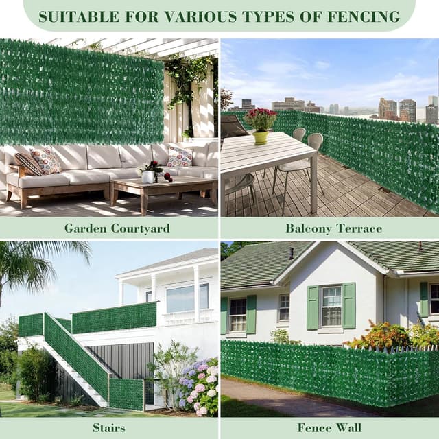 Detalle 2 de Künstlicher Efeu Sichtschutzzaun 1 m x 3 m, erweiterbar – UV-geschützt, 2 Stück für Garten & Balkon