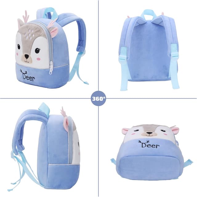 Detalle 2 de BAIGIO sac à dos maternelle en peluche pour enfants (27 x 24 x 7 cm) avec motifs animaux