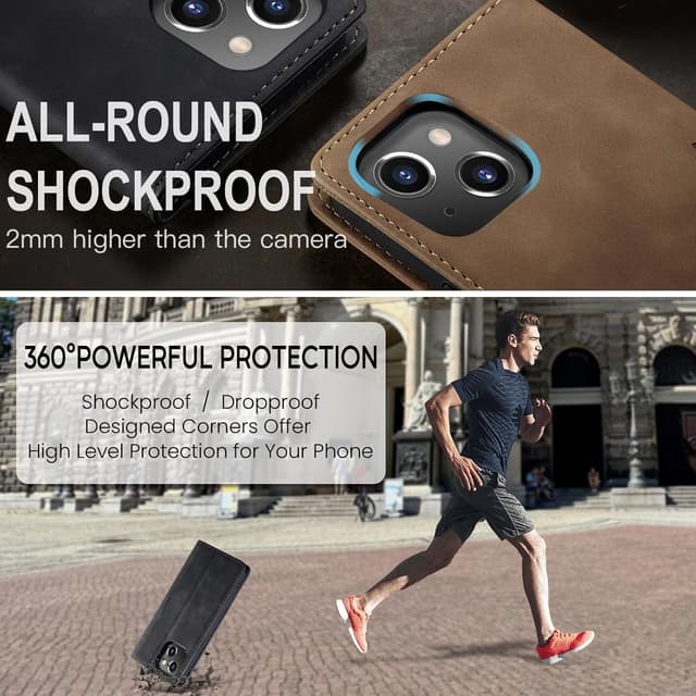 Thumbnail 6 de Cracedily iPhone 15 Wallet Case with Flip Leather Cover, Card Slots & Magnetic Closure (Black)