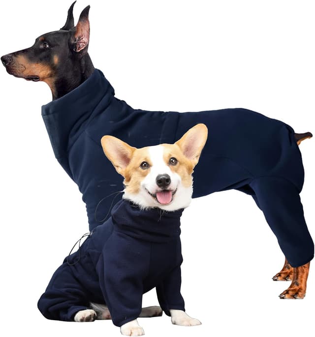 Detalle de Leberna Cosy Fleece Full-Body Dog Coat (Adjustable Jumpsuit) – Navy Blue, 2XL