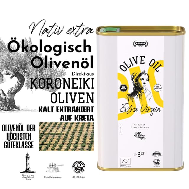 Detalle 2 de Apsogo Bio Extra Natives Olivenöl aus Kreta (3.000 ml) – mild & fruchtig, kaltgepresst