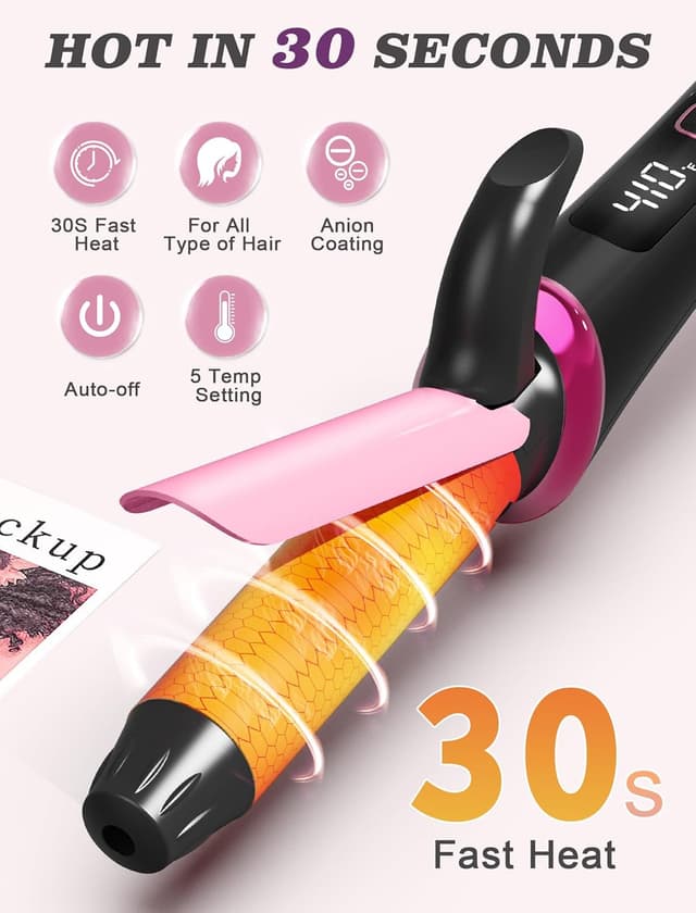 Detalle 2 de Casavok Mini Curling Iron for Travel (110–240V Dual Voltage) with EU/UK Plug Adapter, 1 Inch, 5 Digital Temperature Settings