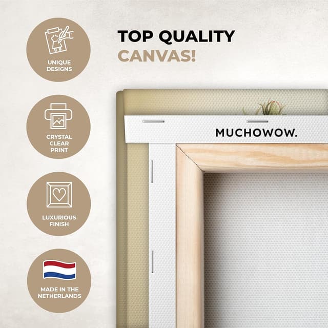 Detalle de MuchoWow© Impression sur toile déco murale 30x20 cm – Fraises, plantes et fruits (beige)