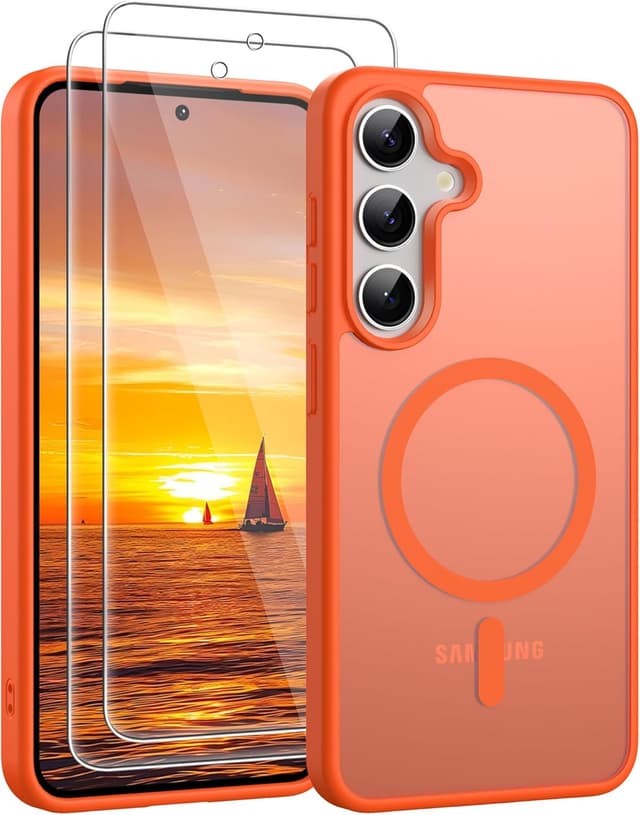 Detalle de Jshru Magnetic Case for Galaxy S24 Plus / S25 Plus (Magsafe) with HD Screen Protectors – Orange