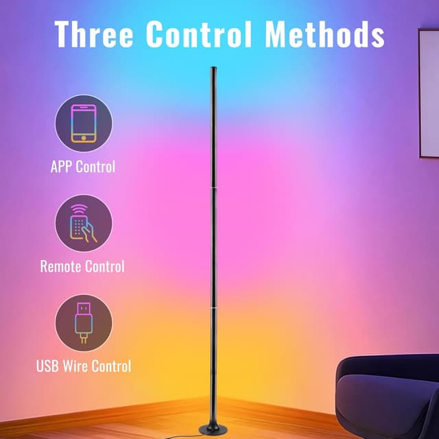 Detalle 2 de sylvwin Lampada da terra LED RGB angolare con controllo APP e telecomando, 16 milioni di colori + sync musica